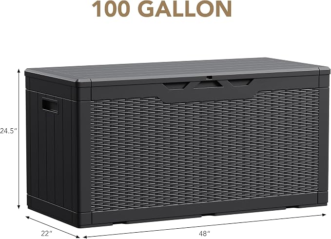 Devoko 100 Gallon Waterproof Resin Deck Box, Large Outdoor Storage Box | Indoor - Image 7
