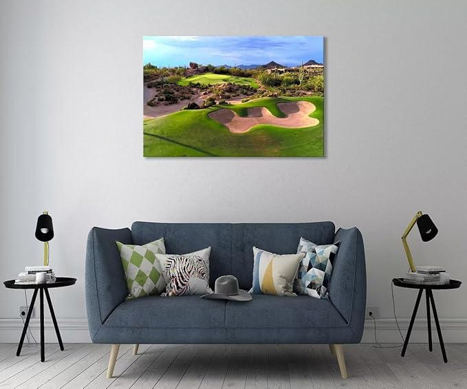 Arizona Desert Golf Course Wall Art Picture Golf Course Wall Decor for Living Room Bedroom Bathroom Home Decorations Golf Course Poster Framed Artwork Canvas Prints Ready to Hang(28''H x 44''W)