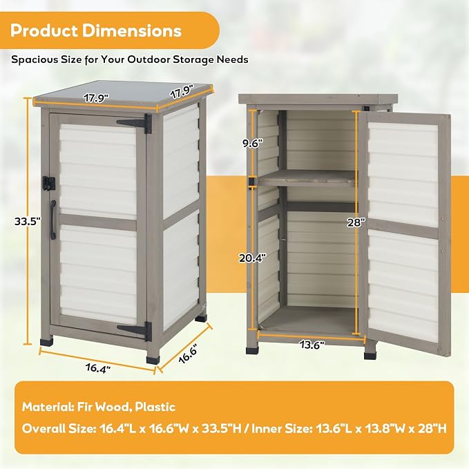 Outdoor Storage Cabinet with Metal Top, Wooden & Plastic Potting Bench & Tool - Image 2