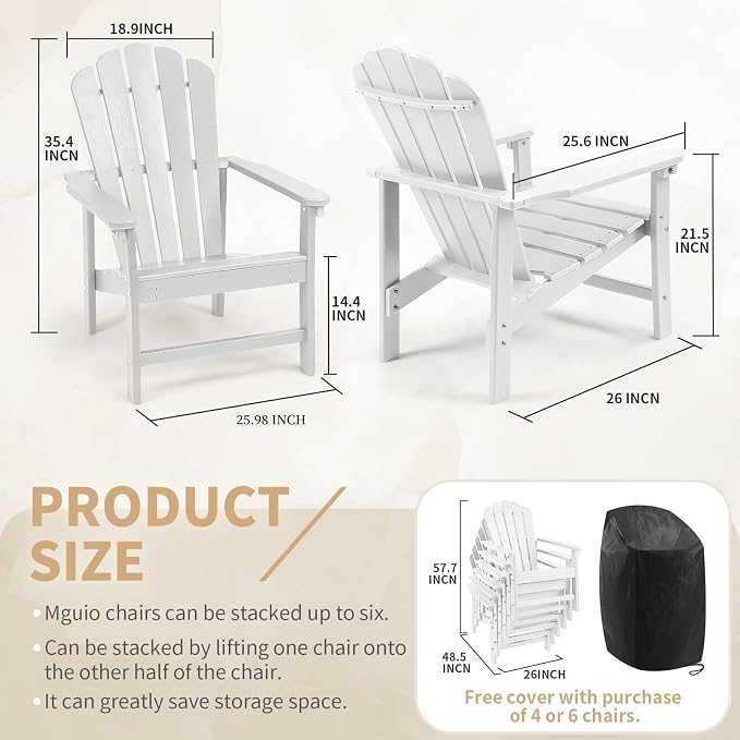Oversized Stackable Adirondack Chair Set of 6, HDPE Fire Pit Chair | All-Weather - Image 3