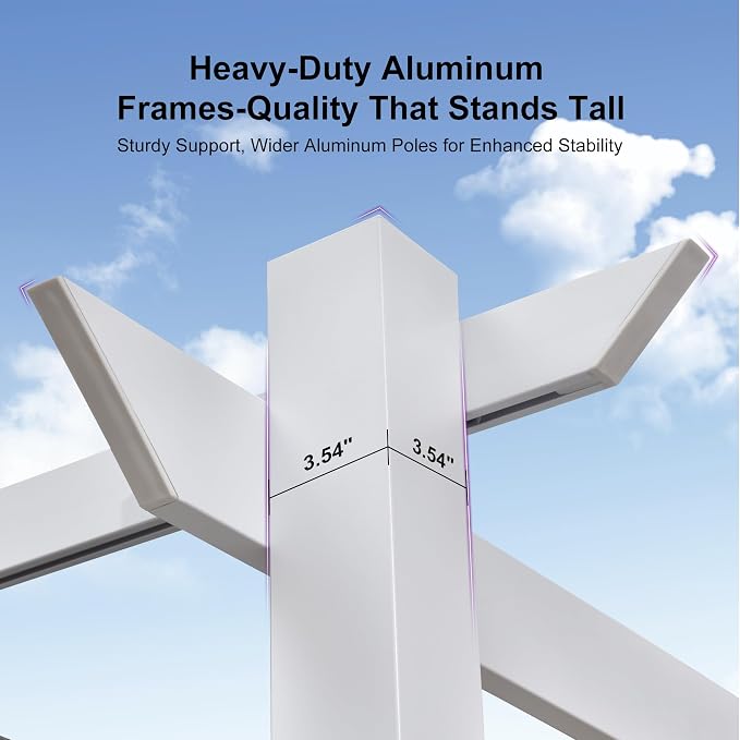 PURPLE LEAF Patio White Pergola 10' x 10' w/Light, Extra Canopy, aluminum frame - Image 5