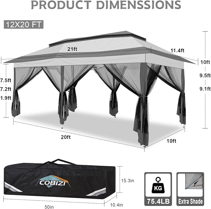 COBIZI 12x20 Pop up Canopy Tent - Image 4