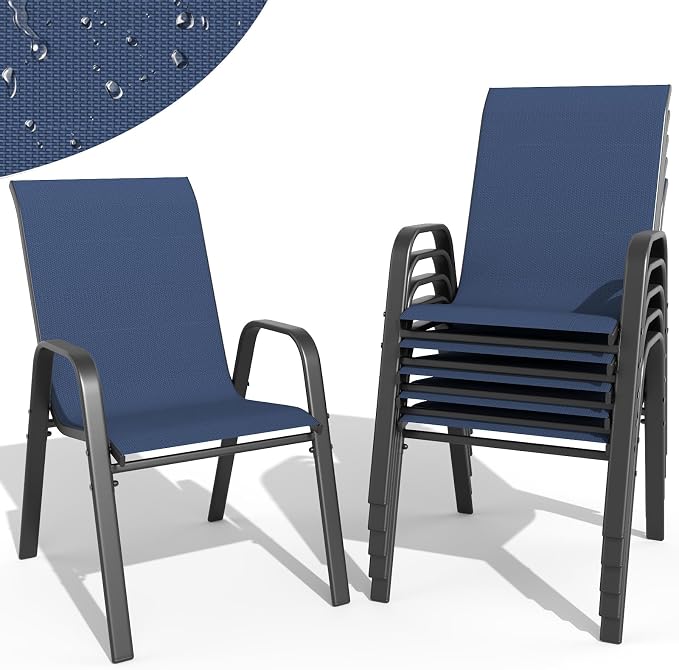 Patio Dining Chairs Set of 6 Outdoor Stackable Dining Chairs by TQKVIPI