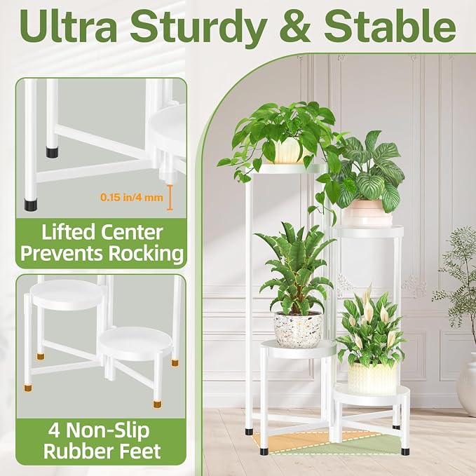 iDavosic.ly Plant Stand Indoor Outdoor, 4 Tier Metal Corner Shelf, Folding - Image 4