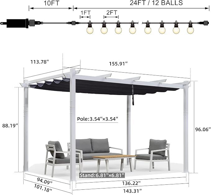 PURPLE LEAF Outdoor Pergola 10' x 13' Aluminum and Sun Shade, Powder coat - Image 6