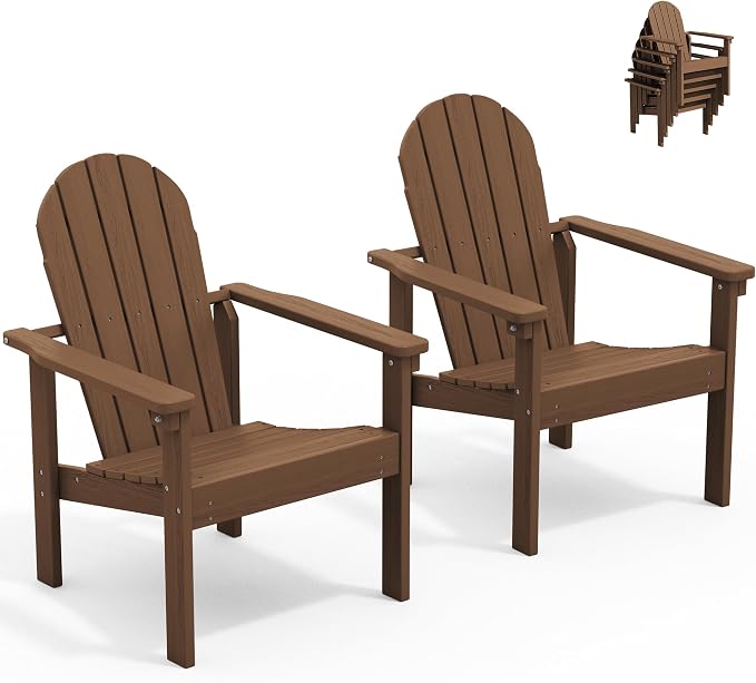SERWALL HDPE Stackable Adirondack Chairs Set of 2, Space-Saving by SERWALL