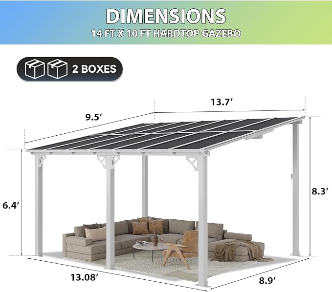 Aoxun 14’x10’ Gazebo with Aluminum Frame & Polycarbonate Panel, Outdoor Patio - Image 2
