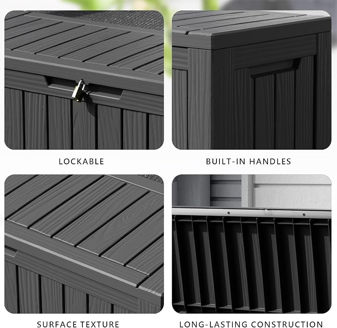 90 Gallon Waterproof Resin Deck Box, UV Resistant Outdoor Storage - Image 4