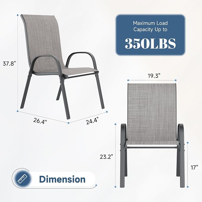 Amopatio Patio Chairs Set of 8, Outdoor Stackable Dining Chairs - Image 3