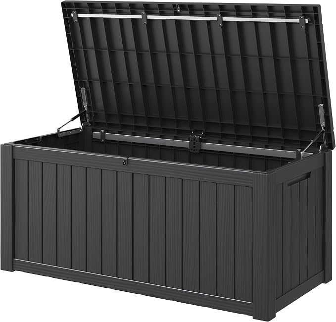 Outdoor Storage Box, 150 Gallon Large Outdoor Resin Deck Box, Storage by KAMABOKO