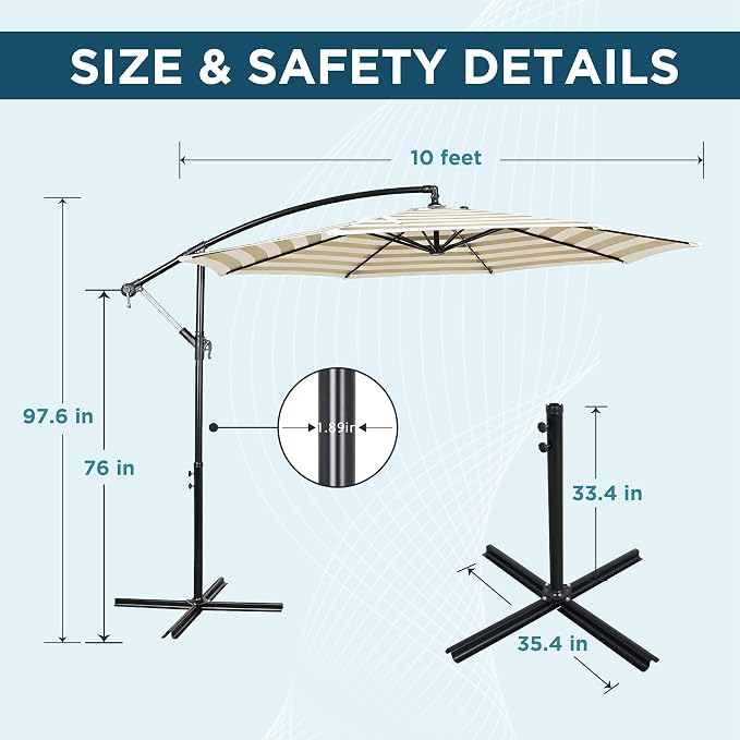 10FT Outdoor Offset Umbrella, Cantilever Patio Umbrella - Image 2