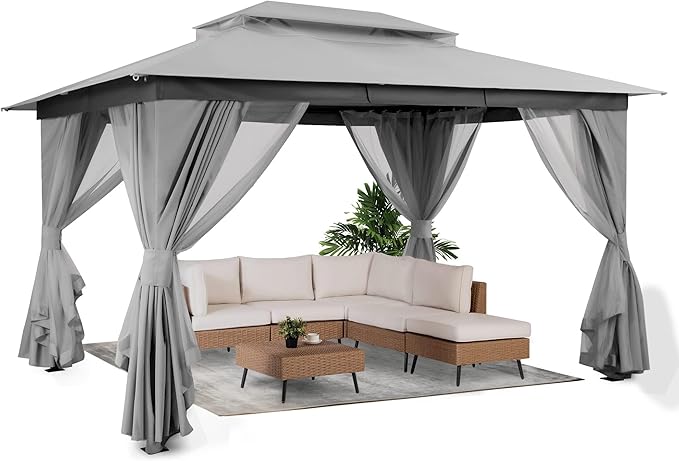 10'x13' Outdoor Gazebo, Metal Frame Heavy Duty Patio Canopy Tent Shelter - Image 4