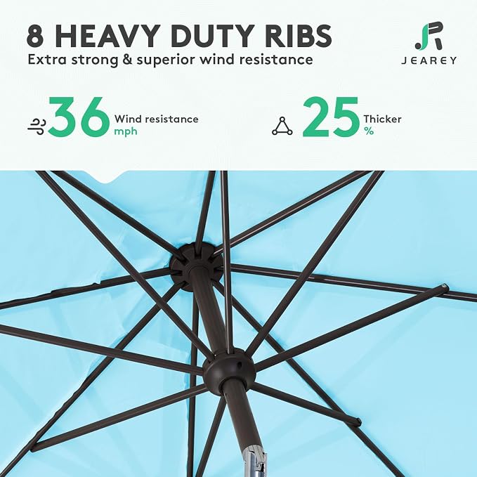 JEAREY 9FT Outdoor Patio Umbrella, Market Umbrella, Sky Blue | Outdoor Table - Image 5