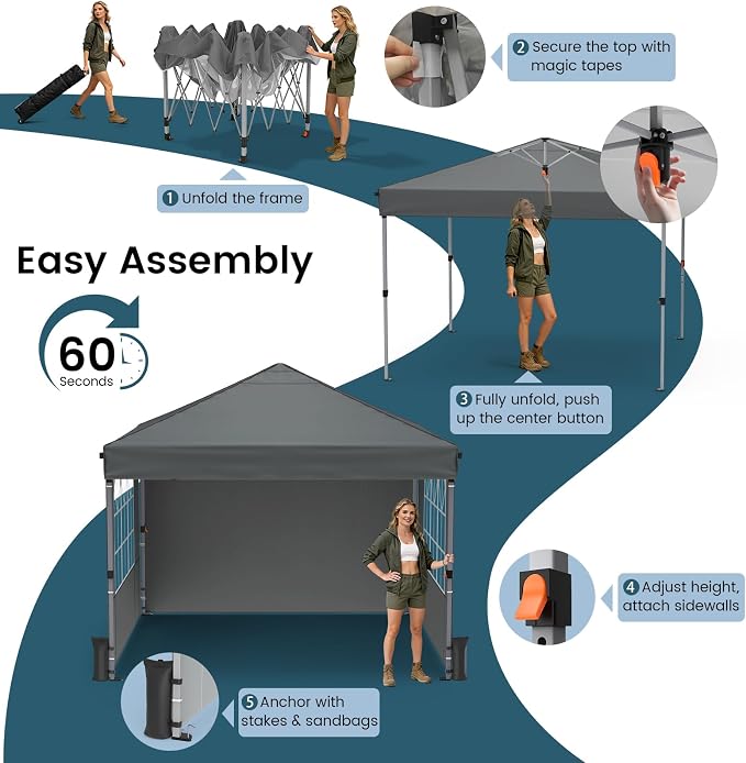 Raynesys 10x10ft Pop Up Canopy Tent - Image 4