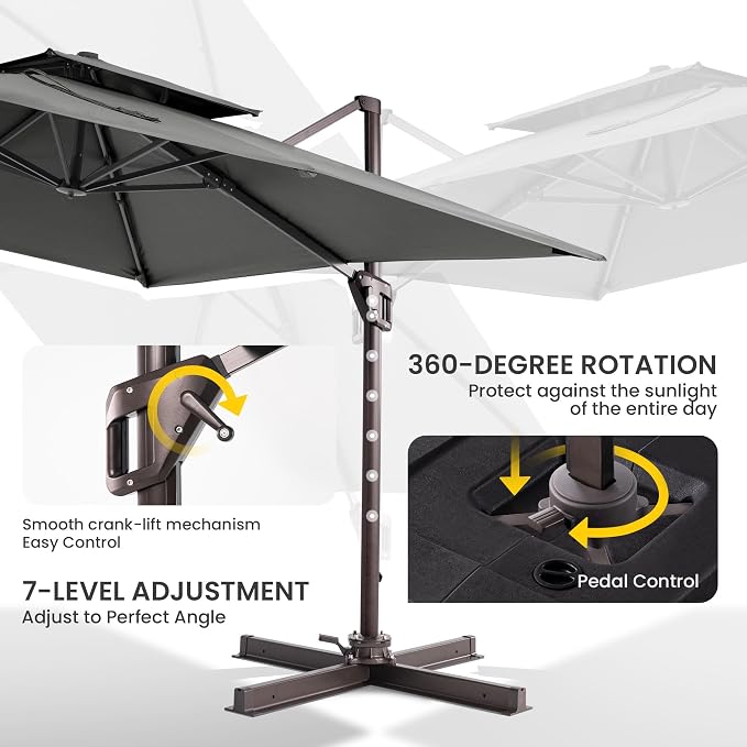10x10 FT Outdoor Cantilever Patio Umbrella, Waterproof & UV-Protective Fabric - Image 4