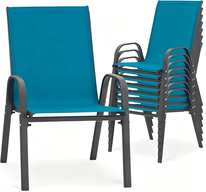 24.4" Wide Outdoor Stackable Chairs Set of 8 | Stacking Patio Chairs by Villeston
