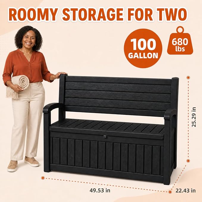 100 Gallon Wood-Grain Storage Bench, Waterproof & Lockable, Doubles as Bench - Image 10