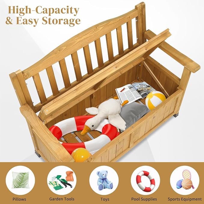 Outdoor Wood Storage Bench, Wooden Large Deck Box - Image 4