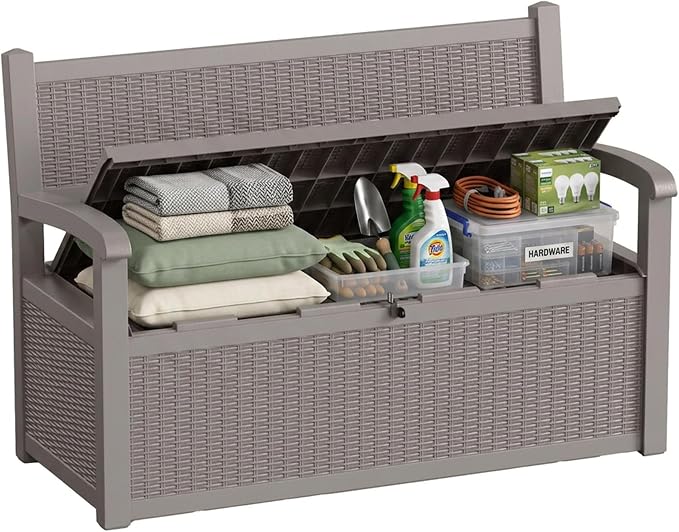 80 Gallon Storage Bench Deck Box Resin Patio Furniture by GYMHILL