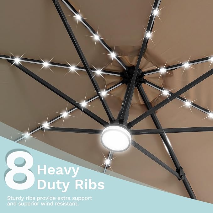 Devoko 10ft Solar LED Patio Umbrella, Round Cantilever Outdoor Umbrella - Image 9