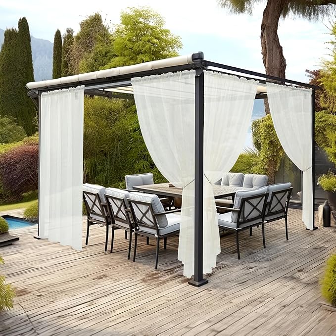 MIULEE Ivory Waterproof Outdoor Sheer Curtains - Image 2