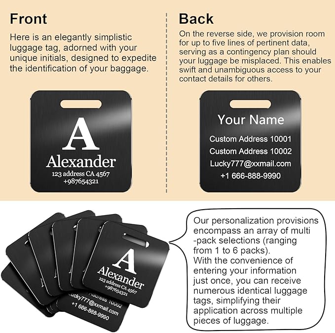 Customized Stainless Steel Luggage Tags: Personalize Your Suitcases, Backpacks, and Bags with Your Text - Custom Initial Text Name ID,Number(2 Pack)