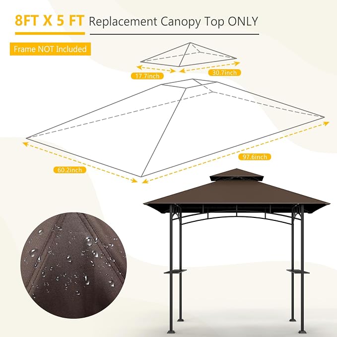Grill Gazebo Canopy Replacement, 5 x 8 Ft, UV Resistant, Water Resistant - Image 2