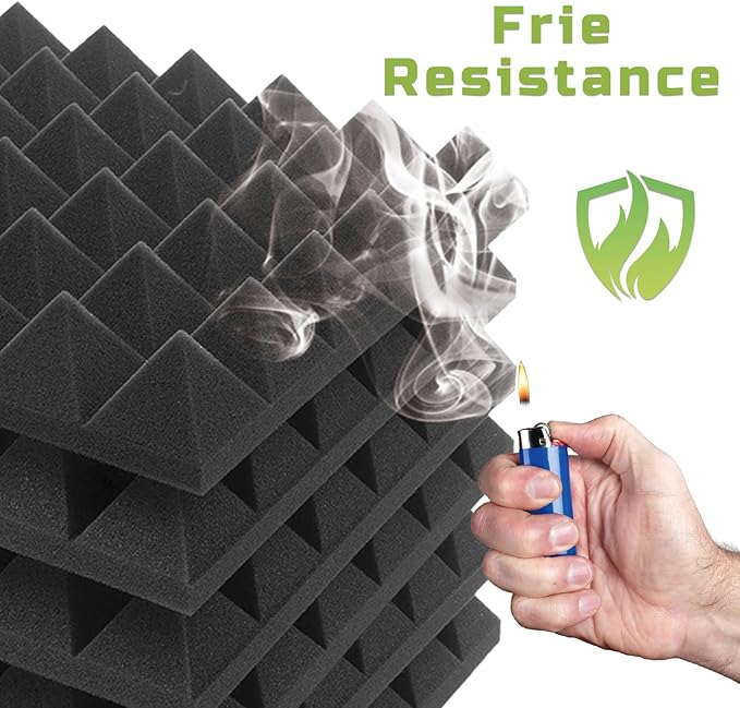 56 Pack Acoustic Foam Panels, 12 x 12 x 2 Inches Mirovant Sound Proof Foam Panels for Walls Pyramid Soundproofing Pyramid Studio Foam Noise Absorbing Black