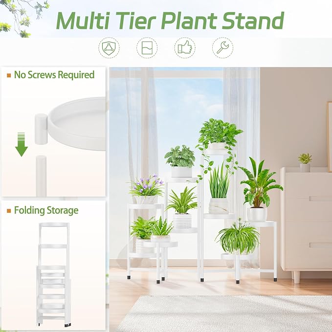 iDavosic.ly Plant Stand Indoor Outdoor, 9 Tier Metal Corner Shelf, Folding - Image 4