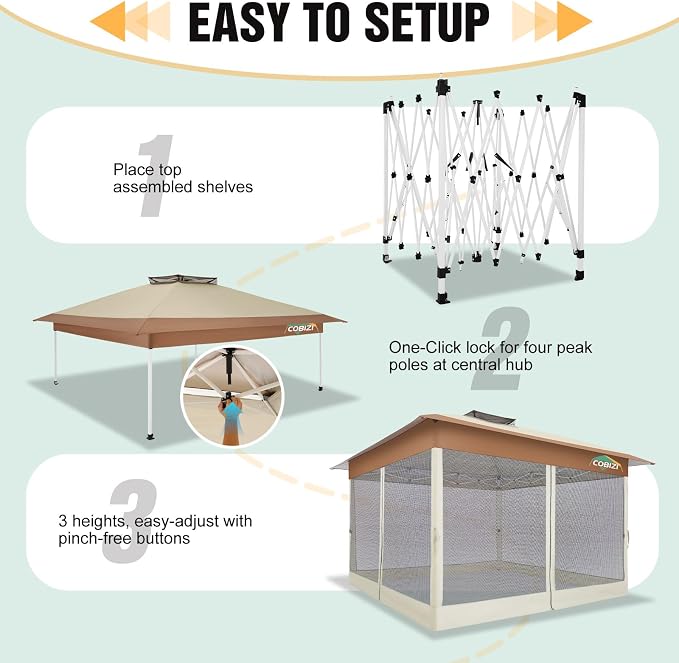 COBIZI 13x13 Pop Up Canopy Tent Gazebos On Clearance Upgrade Metal Outdoor - Image 6