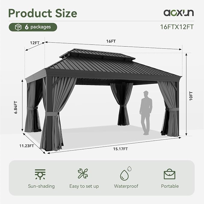 Aoxun Hardtop Gazebo 12x16 - Image 9