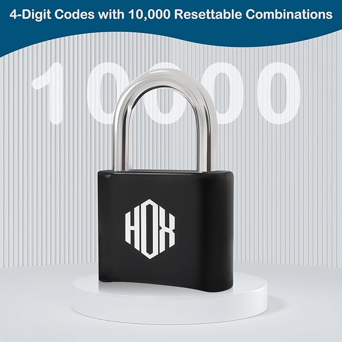 HOX 4 Digit Combination Lock, Outdoor Padlock - Heavy Duty Locker Lock with Hardened Steel Shackle, Waterproof Combo Lock for Gym Locker, Hasp Storage, Shed, Fence (Black, 2 Pack)