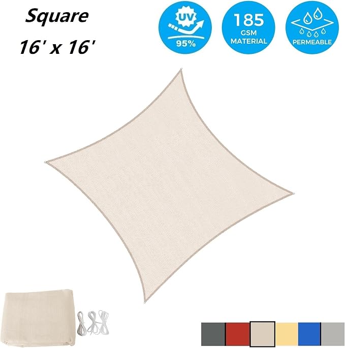 AsterOutdoor Sun Shade Sail Rectangle 16' x 16' UV Block Canopy - Image 2