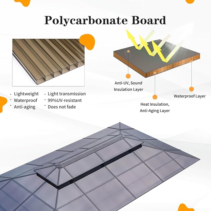 12'x20' Hardtop Gazebo, Outdoor Polycarbonate Double Roof Canopy, Aluminum - Image 2