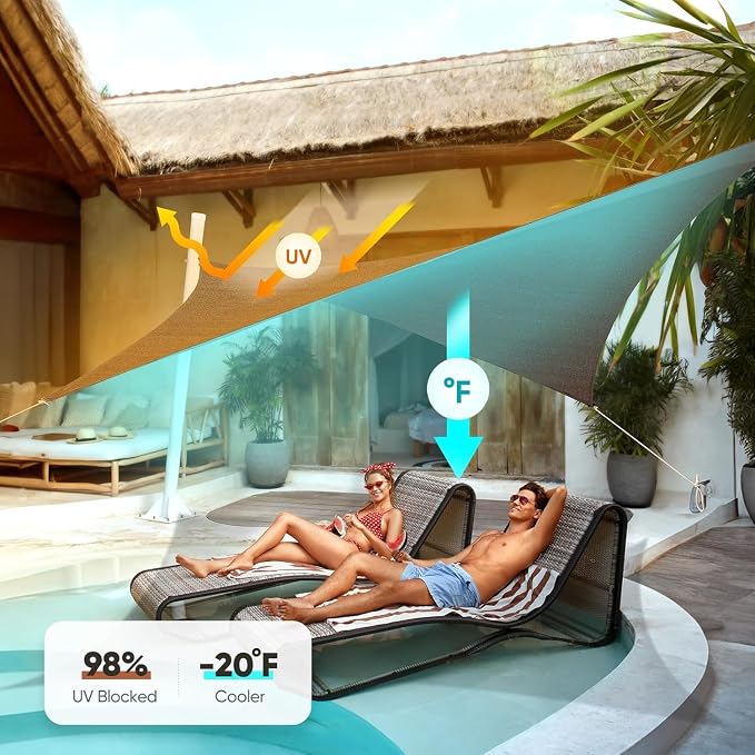 Quictent Sun Shade Sail for Patio w/Hardware Kit 185GSM 20x20ft Brown | Square - Image 8