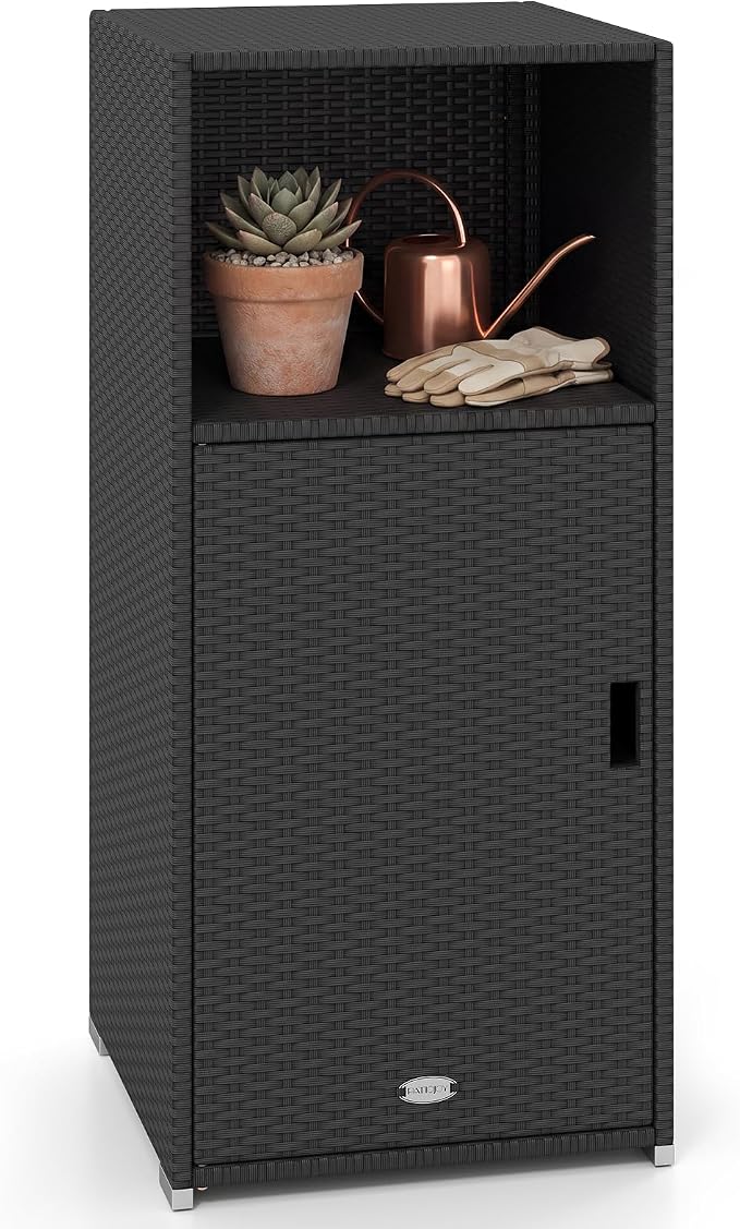 Tangkula Rattan Outdoor Storage Cabinet, Patiojoy PE Wicker Outdoor Cabinet by TANGKULA