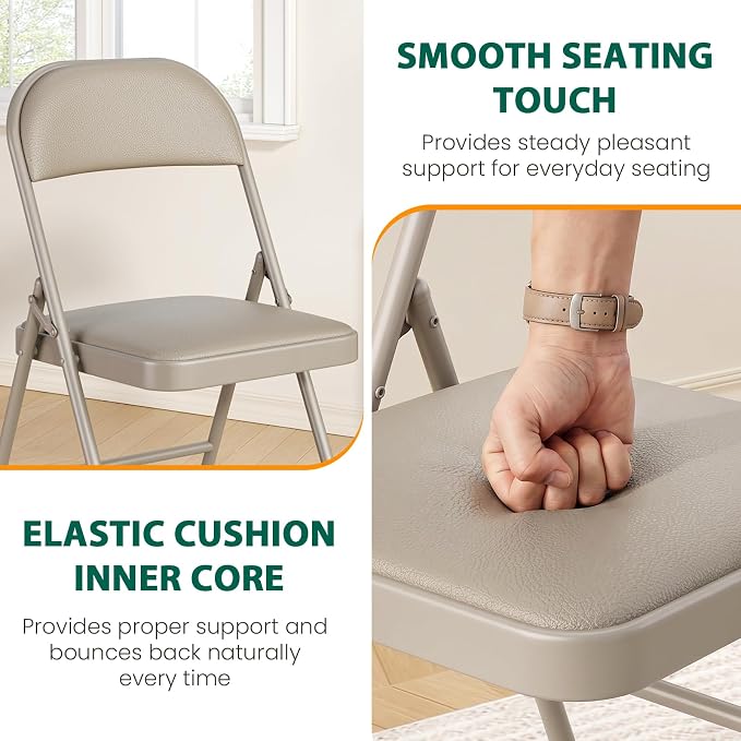 8 Pack Padded Folding Chairs, Portable Metal Foldable Chairs - Image 5