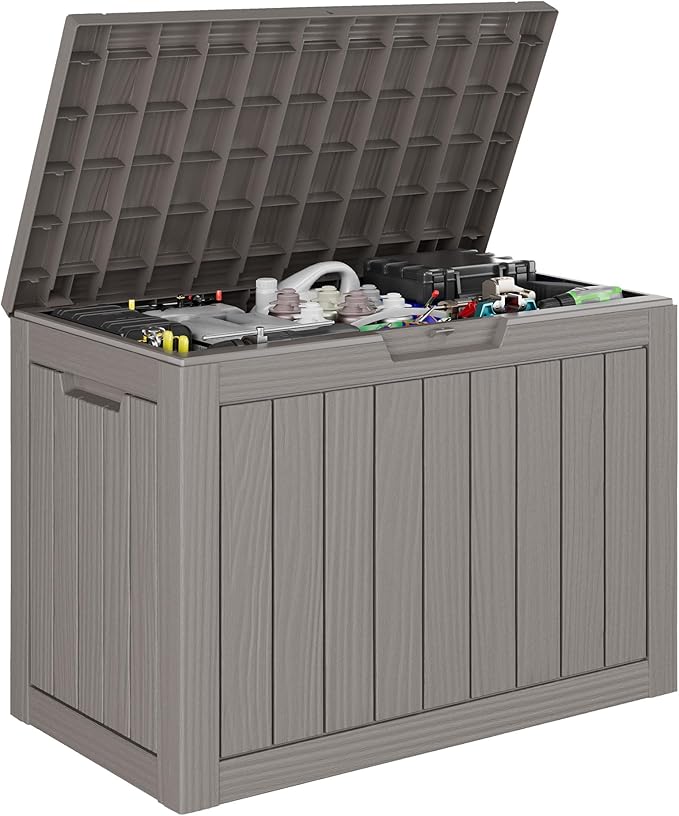 50 Gallon Outdoor Storage Box, All-Weather Resin Deck Box Outdoor Waterproof by KAMABOKO