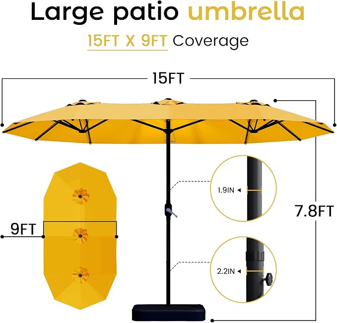 DomeShade 15FT Double-Sided Patio Umbrella - Image 8