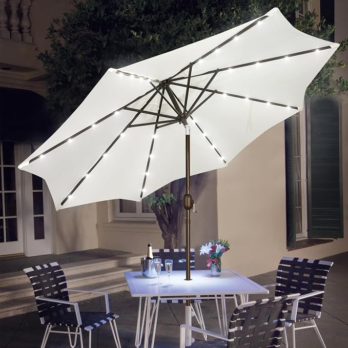 9 ft Solar Umbrella, 32 LED Lighted Patio Umbrella, Table Market Umbrella - Image 6