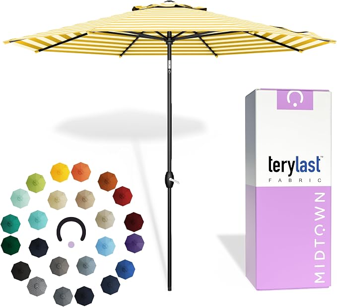 Midtown Umbrellas 10-Year-No-Fade - 8 Ft - UV Proof White/Yellow Stripes Fabric by MidtownUmbrellas