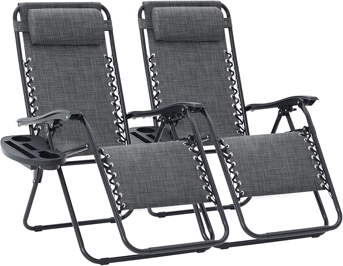 JEAREY Zero Gravity Chairs 2 Set, Adjustable Patio Recliners, Dark Grey | 400 by JEAREYOutdoorsCollection