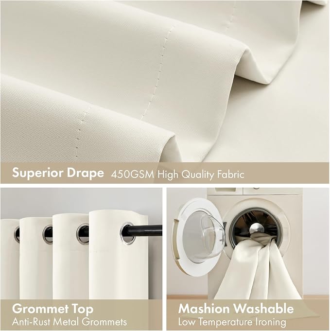 MIULEE Beige White 100% Blackout Short Curtains - Image 7