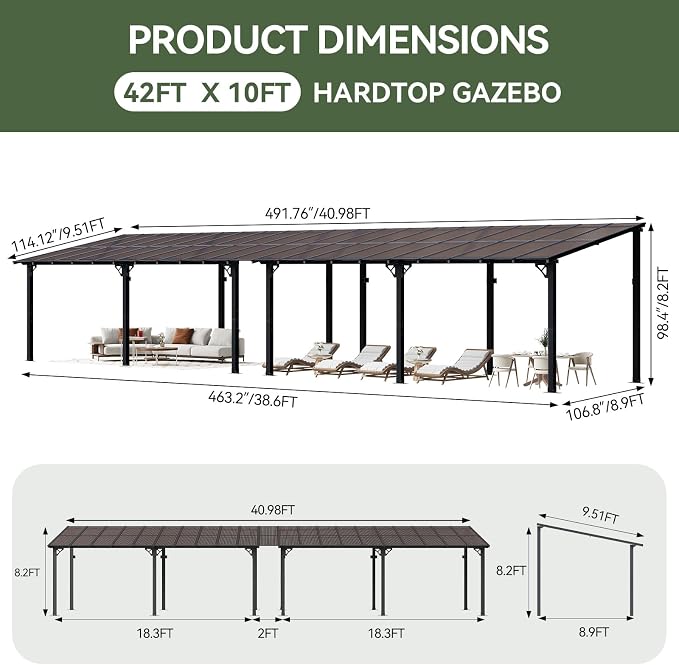 Aoxun 42’x10’ Gazebo with Aluminum Frame & Polycarbonate Panel, Outdoor Patio - Image 2