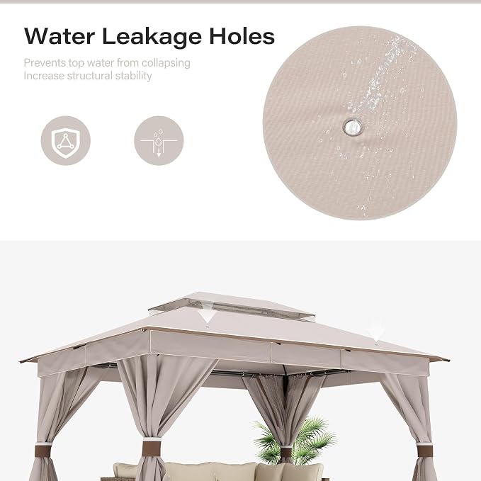 10'x12' Outdoor Gazebo, Metal Frame Heavy Duty Patio Canopy Tent Shelter - Image 6