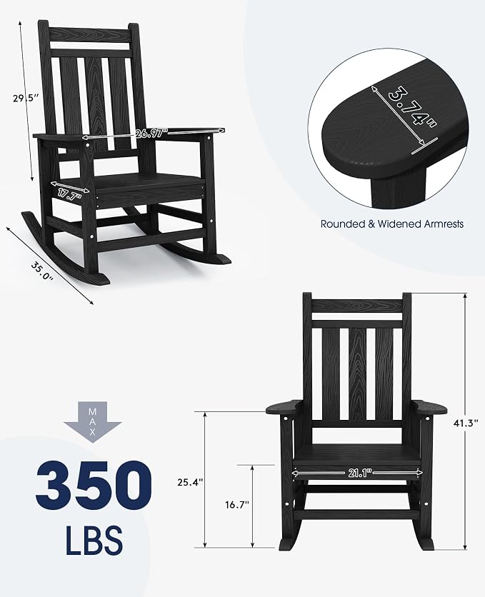 Oversized Outdoor Rocking Chair, HDPE Patio Rockers - Image 3