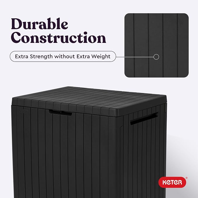 Keter City 30 Gal Outdoor Storage Box and Patio Side Table | Grey, Weatherproof - Image 7