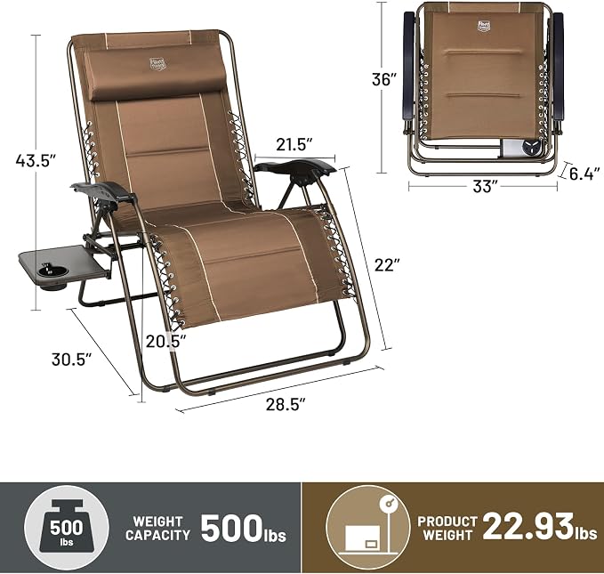 TIMBER RIDGE Oversized Zero Gravity Chair, 33In Wide XXL Zero Gravity Reclining - Image 3