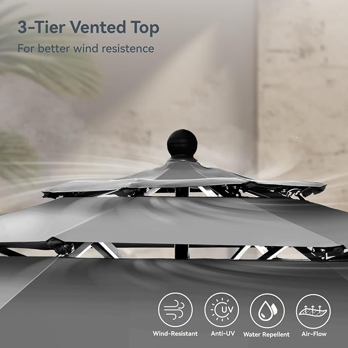 PHI VILLA 10ft Outdoor Patio Umbrellas, 3 Tier Vented Table Umbrella, 1.5" Pole - Image 8