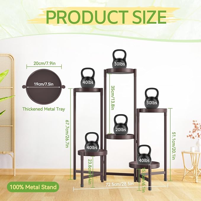 iDavosic.ly Plant Stand Indoor Outdoor, 6 Tier Metal Corner Shelf, Bronze | - Image 3